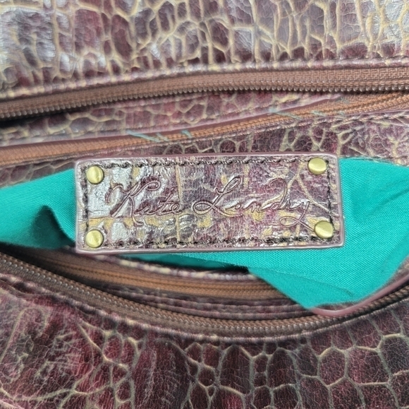 Kate Landry | Dark Brown Crocodile Embossed Handbag with Tassel - Picture 4 of 10